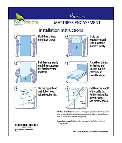 Bundle - 3 Items: Full Size Zippered Mattress Protector + Full Size Box Spring Encasement + Standard Waterproof Pillow Protectors (2Pc) #TOP7