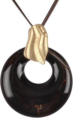 joymiao Leather Boho Necklace Women Long Leather Cord Necklace with Large Black 
