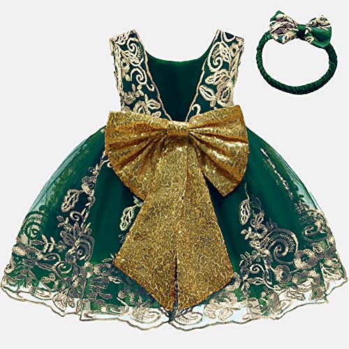 Flower Girls Dresses Wedding Baby Birthday Party Christmas Easter Pageant Event Prom Lace Dress 18M 24M (Green,90) #TOP1