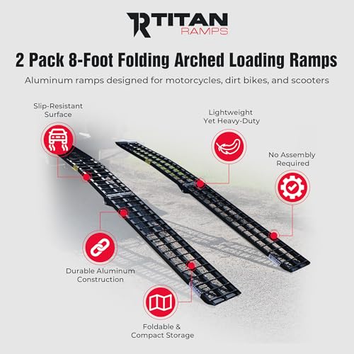 Titan Ramps 7\'10\" Portable ATV Ramps 1,200 lb. Capacity, Aluminum, Loading for Pickup Trucks Foldable, Lightweight with Serrated Crossbars