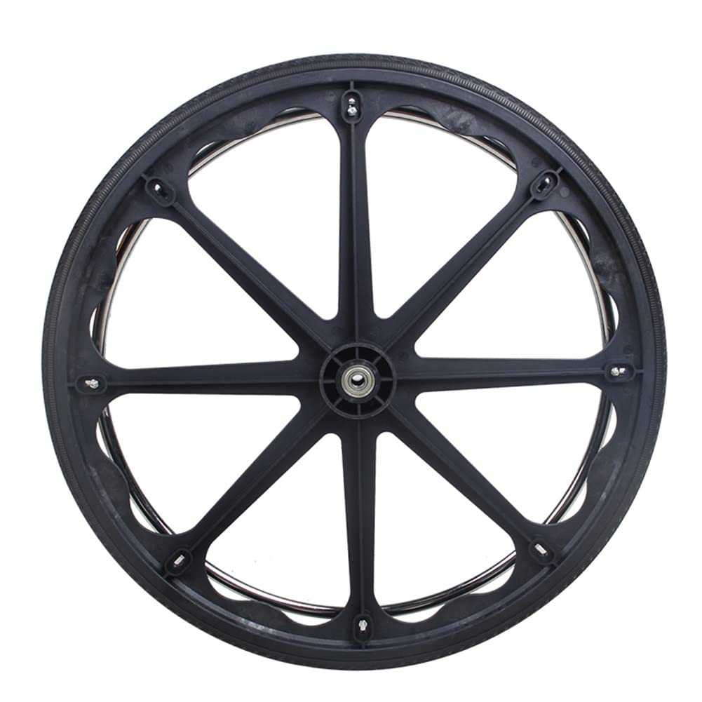 Piezas de Repuesto de Rueda de 24 Pulgadas para Silla de Ruedas, Conjunto de Rueda Giratoria de Neumático de Poliuretano Sólido de 24X7/8, Rodamiento de 12 Mm (1/2 "), 2 Piezas/Black/24"X7/8"