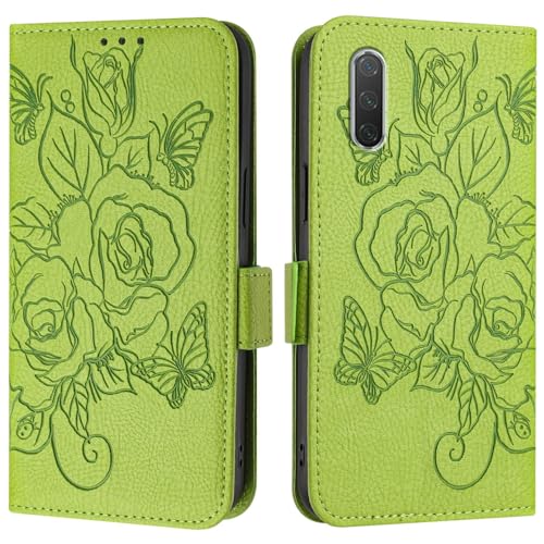 Étui Rabat Xiaomi CC9E Pratique Style Portefeuille Cuir Vert et Dragonne
