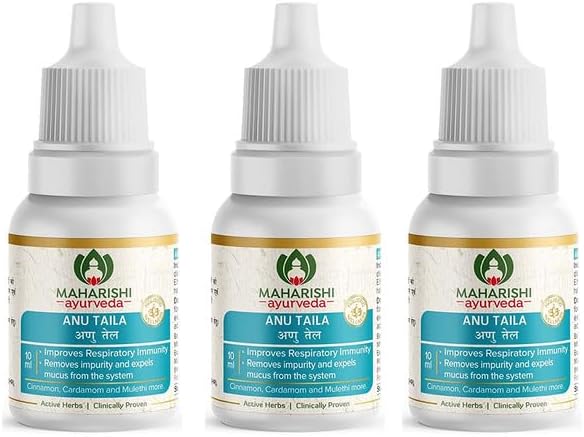 Anu Taila - Nasal Congestion Relief Oil | Migraine & Sinusitis Treatment | Improve Sensory Perception | Herbal Formula 10 ml (Pack of 3)