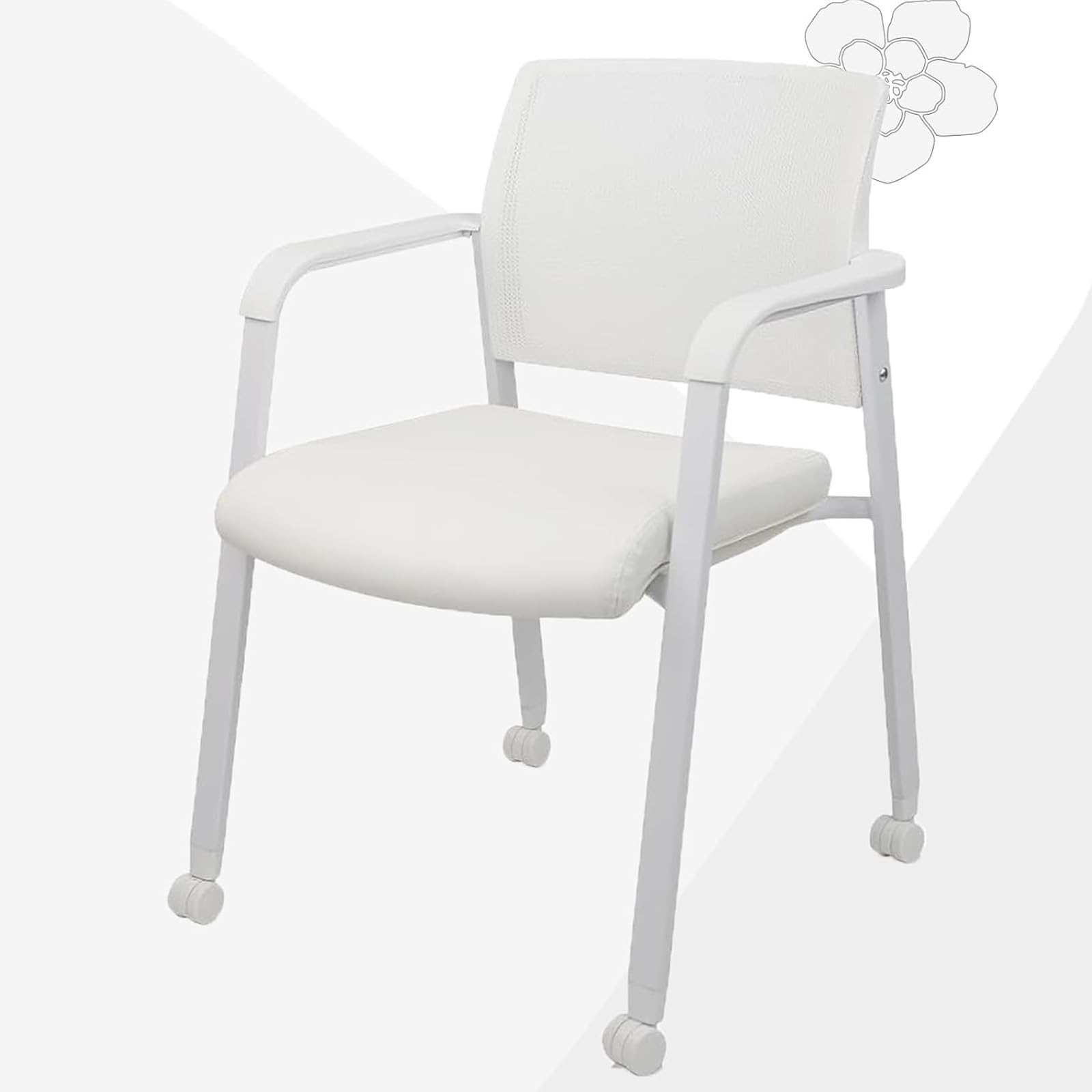 CLATINA Rolling Conference Chairs, 1 Pack Stackable with Wheels and Paddle, Ergonomic Mesh Back and Arms for Meeting, Training Room &amp; Home Office (White)