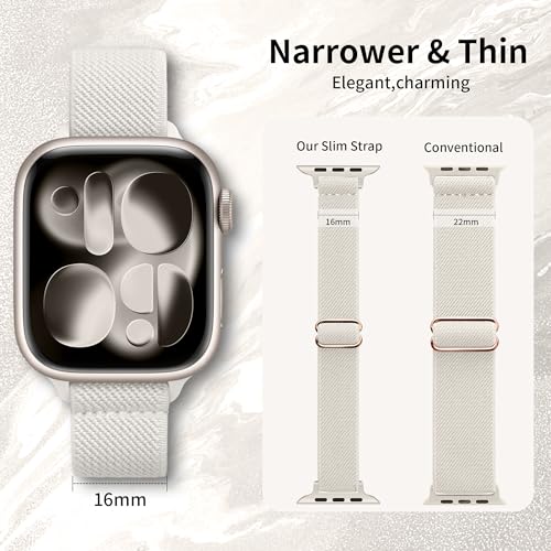Slim Stretchy Bands Compatible with Apple Watch Band 40mm 41mm 42mm 38mm 44mm 45mm 46mm 49mm Women Men, Soft Fashion Nylon Braided Elastic Strap for iWatch Series 10 SE 9 8 7 6 5 4 3 2 1 Ultra 2