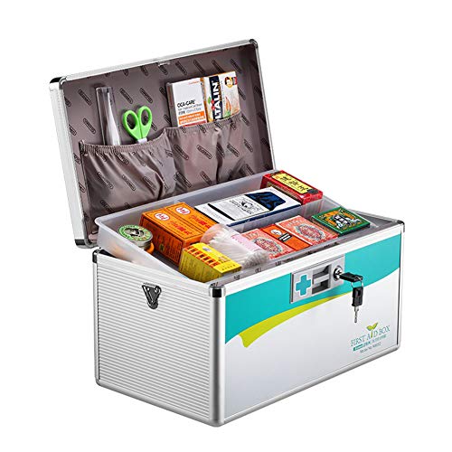 Cassetta di pronto soccorso Portabl Custodia di con serratura alluminio Kit di stoccaggio Armadietto dei medicinali Tracolla regolabile per viaggi a casa Luogo di lavoro qujunj