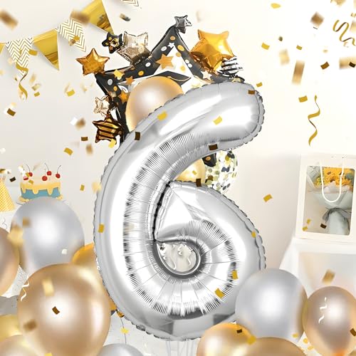 Globos de Cumpleãnos 6 Plata,101 CM Globo Numeros Gigantes Grandes Decoracion,Globo Numero 6,Globos Niño Niña Adultos,Vuelan con Helio…