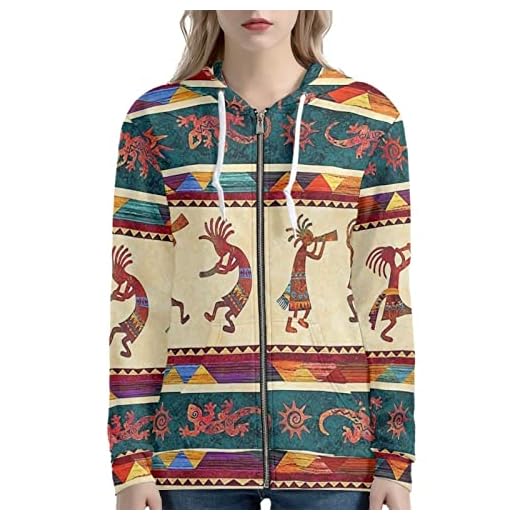Showudesigns Aztec Zip Up Jackets for Women Large Fashion Hoodies and Sweatshirts Teens Outfits Hooded Pullover Streetwear Activewear Jackets Western Native American Indian Style