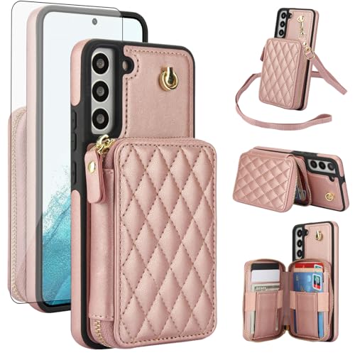 Housse Samsung S21 G5 or rose pour femmes avec dragonne pratique pour sorties