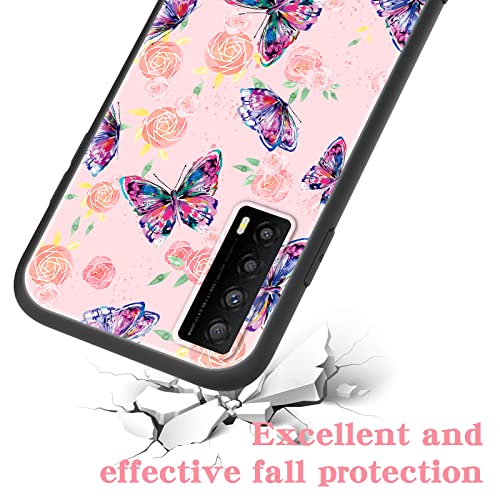 Nuouxoco For Tcl Stylus 5G (T779W) Phone Case With Lanyard Strap Flowers Butterfly Design Shockproof Protective Case For Girls Women Slim Floral Cover For Tcl Stylus 5G - Rose Butterfly #TOP3