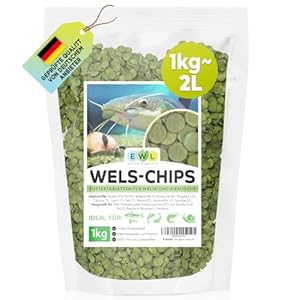 Wels Futtertabletten 1kg (ca. 2ltr.) XL Pack, Welsfutter, Wels Chips mit Spirulina, Fischfutter Aquarium, Welstabletten, geprüfte Qualität von deutschem Anbieter