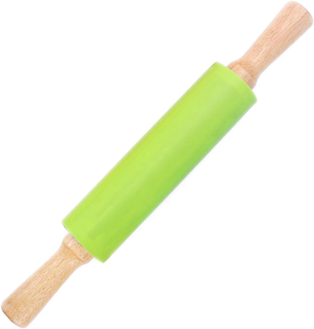 HONGLIDA 12 Inch Silicone Rolling Pin for Kids Non-Stick Surface Wooden Handle