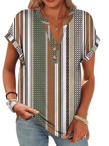 Image of ANRABESS Womens Short Sleeve Henley Tops V Neck Dressy Casual Blouses Summer Trendy Tee Shirts 2026 Vacation Fashion Clothes