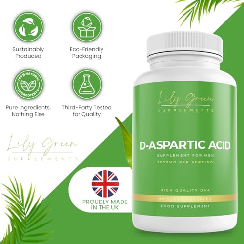 Lily Green D Aspartic Acid Testosterone Supplements for Men | 2000mg Per Serving High Strength Amino Acid Supplements | No Artificial Fillers, Pure DAA | 90 Vegan Capsules | Made in UK - Image 4