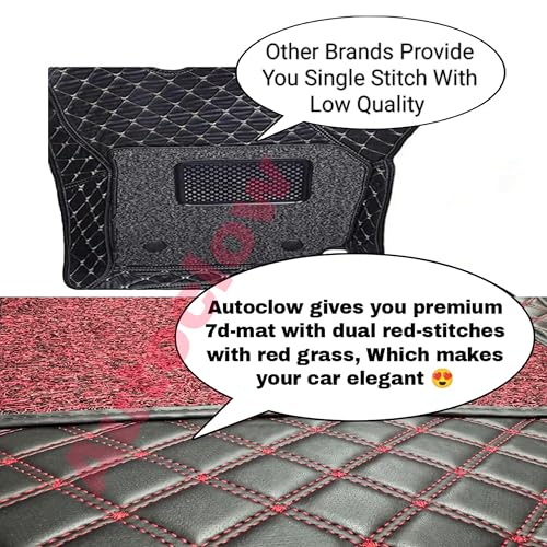 Image of Autoclow /Premium 7D Car Mat for Tata Punch EV (Model:2024-2026)|| Luxury Leather Dual-Stitch 7D Car Floor Mat Full Set ||100% Waterproof ||Color: Black Stitch-RED Grass (Design-1)