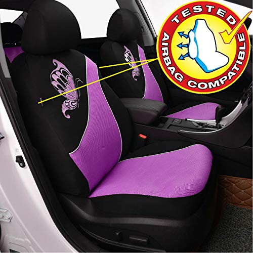 Flying Banner Car Seat Covers Full Set Front Seats And Rear Bench Polyester Cover Embroidered Butterfly Three-Dimensional (3D) Purple With Black #TOP4