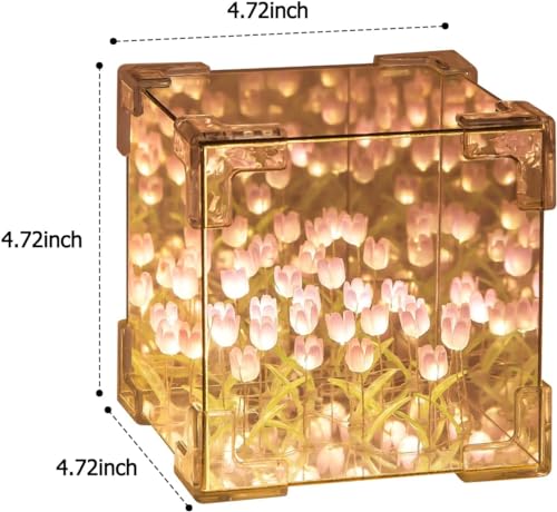 Image of Tulip Night Light,Led Decorative Nights Lamp for Bedroom,Handmade DIY Magic Cube Flower Table Lamp and Mirror 2 in 1,21 Flowers Birthday Gifts