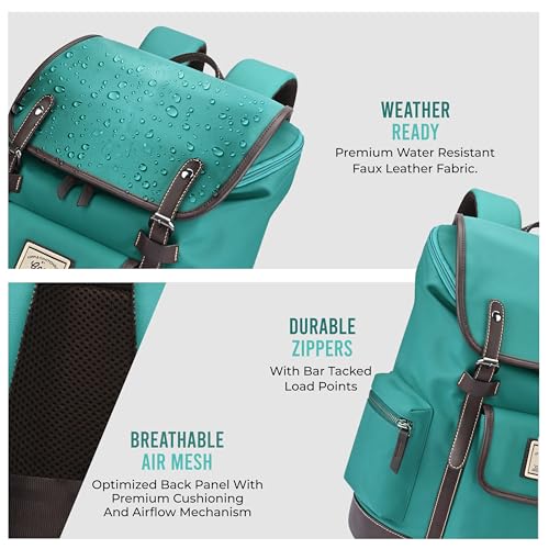Image of Gear Classic 16.5 inch /21L Medium Water Resistant Faux Leather Anti Theft Knapsack | Laptop Bag | Casual Bag | Travel Bag for Men /Women (Green - Brown)