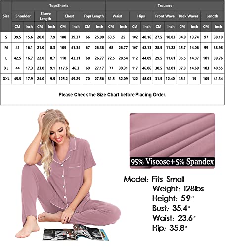 Image of SWOMOG Women Pajama Sets Two-Piece Nightwear Short Sleeve Sleepwear Button Down Pj Lounge Sets with Long Pants