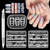 3 PCS Silicone Nail Art Molds with Carving Pen, Reusable Clear 3D Flowers Bows Nail Charm Molds Hibiscus Flowers Cherry Blossom Design Mold Manicure Carving Template DIY Charms Resin Craft Accessories