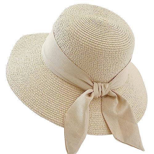 TLMDXTEU Pamelas Sombrero De Paja For Mujer Sombrero De Playa Sombrero De Paja For Exteriores(Beige)
