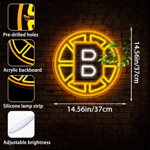 Image of Ice Hockey Neon Sign for Wall Decor Boston Hockey Team Neon Light for Man Cave LED Boston Sport Sign for Club Fans Bedroom Sport Bar Garage Decor Gifts for Men Boys Fans Size14.6 * 14.6inch(XD100)