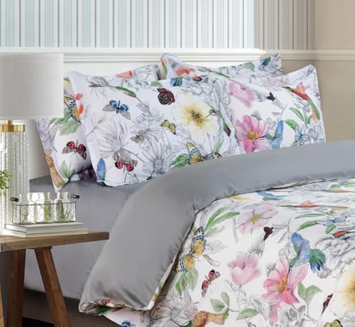 Majestic Giftware Madison Linen 4 Pcs Twin Size Bedding Set (BL504-T-4pcs) Birdsong Paradise 300 TC Cotton Sateen Durable & Washable | 1 Fitted Sheet, 1 Duvet, 2 Pillowcases - Ritz Collection