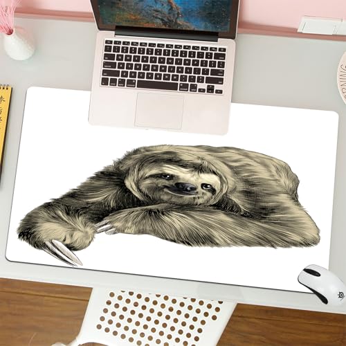 QRFASFZO Großer Mauspad - 80x30cm Gaming-Mauspad mit genähten Kanten, Nicht rutschender Unterlage,Niedliche, Faule Natur, Spielautomat, Tropische Blätter, Blumen und Nüsse,Schreibtischmatte und Maus