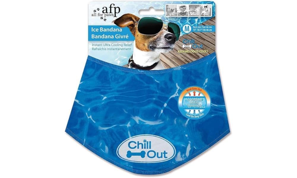 ALL FOR PAWS Dog Cooling Bandana, Cooling Bandanas for Medium Dogs, Ice Dog Bandanas, Cooling Neck Wraps for Dogs, Chill Out Blue Neck Cooler (S)