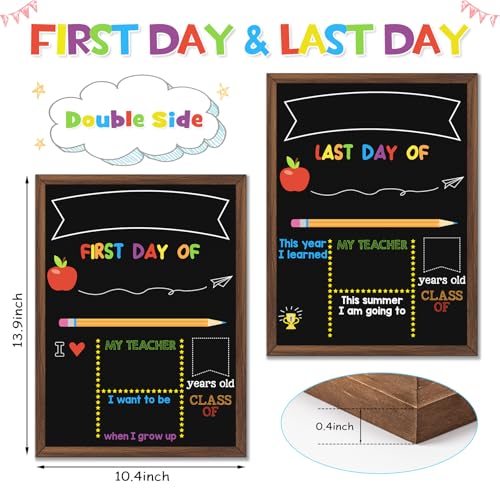 Image of First & Last Day of School Board, 10.5 x 14 Inch Double Sided Back to School Chalkboard with Frame, Reusable Wooden 1st Day of Preschool /Kindergarten Sign for Kids /Girls /Boys