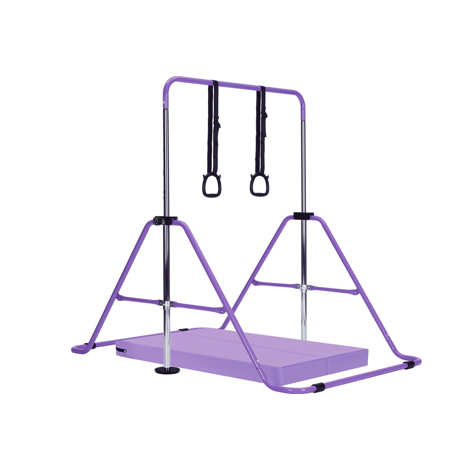 Gymnastics Bar with Mat, Adjustable Kids Gymnastics Equipment for Home, Training Kip Bar with Non-Slip Base, 5 Height Levels 31.5-51.2", Gym Bars for Children, Easy Assembly Design (With Mat, Purple)