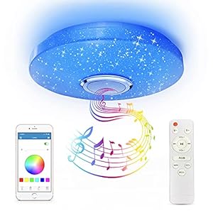 CheDux 36 W Plafonnier LED à Intensité Variable,RGB Lumière Musicale à Changement de CouleurAvec Haut-parleur Bluetooth, Convient Pour Salle de Bain, Chambre