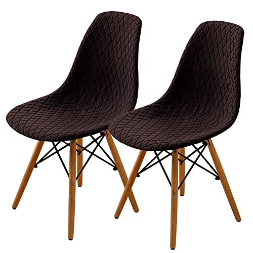 SHENGYIJING Esszimmerstühle Abdeckungen 2/4/6 Stück,Stil Shell Esszimmerstuhl Mid Century Modern Stuhl Sipcover,Gepolsterte Dining Accent Side Stuhlhussen (Braun,2 Pieces)