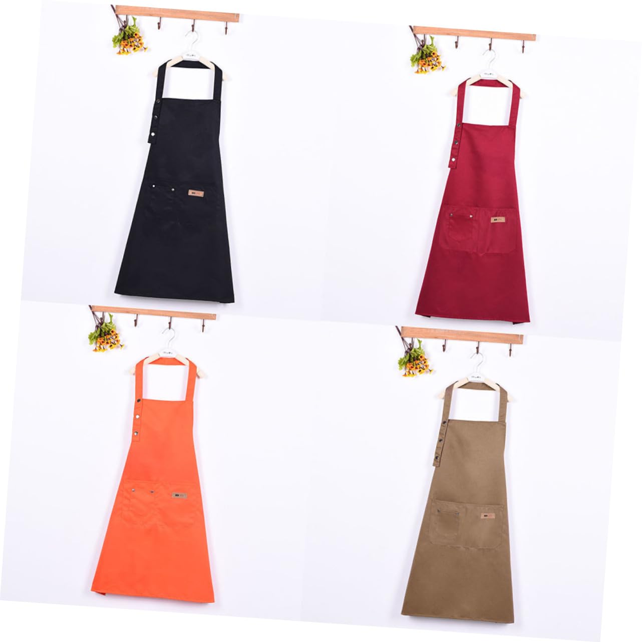 TOPBATHY 2piezas Delantal De Cocina Ajustable De Algodón Delantal Negro Unisex Para Cocinar Casa o Camping Diseño De Color