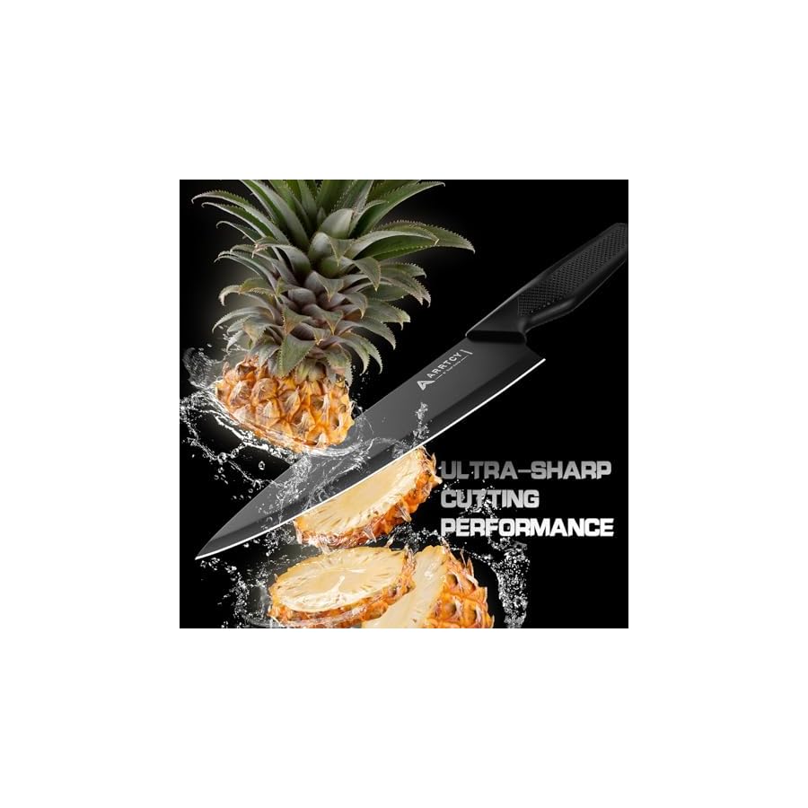 Arrtcy Knife Set,Kitchen Knife Set with Built-in Sharpener knife block set dishwasher safe 15 piece, Anti-slip Handle,German Stainless Steel, Elegant Gift for Holiday (black)
