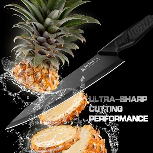 Arrtcy Knife Set with Block - Kitchen Knife Set German High-Carbon Steel - 15-Piece with Built-in Sharpener & Dishwasher Safe - Ergonomic Anti-Slip Handles,Black,Gift Box Included by Arrtcy - Image 4