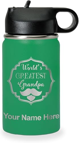 Miniatura 58 de LaserGram Botella de agua con tapa abatible de doble pared de 32 onzas con pajilla, grabado personalizado incluido (negro) Negro -,verde (camo