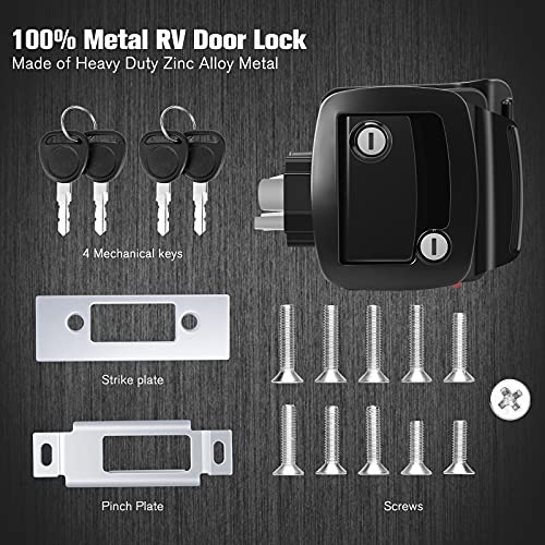 Welluck Rv Entry Door Lock With Paddle Deadbolt, 100% Metal Camper Door Latch Handle, Zinc Alloy Rv Door Lock Replacement Kit Secure For Camper Horse Travel Trailer Cargo Hauler, Black, Not Key Alike #TOP3