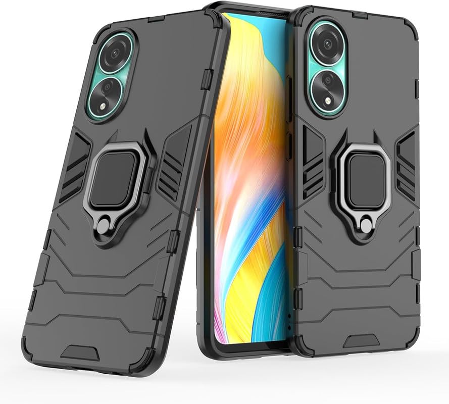 Image of OneLike 360 Shockproof Slim Drop Full Body Protection Robot Ring Phone Back Cover for Oppo F23 5G - Black
