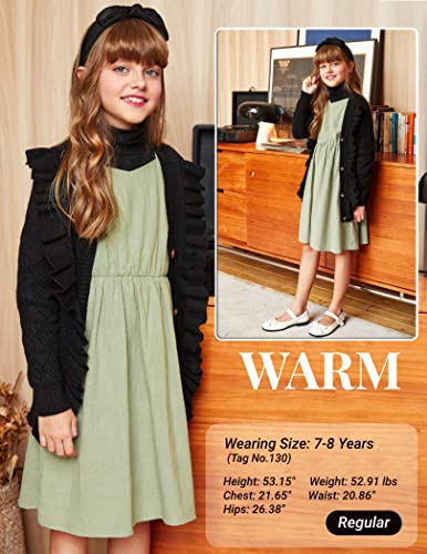 Image of Arshiner Girls Cardigan Sweaters Ruffle School Uniform Sweater V Neck Button Front Outerwear 4-13 Years