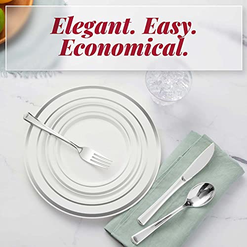 Prestee 600 Piece Silver Plastic Dinnerware Set (100 Guests), 100 Dinner Silver Plastic Plates, 100 Salad Silver Plates, 300 Silver Plastic Silverware, 100 Silver Plastic Cups, Disposable Party Pack #TOP5
