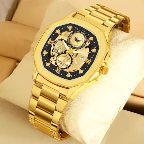 Image of Godfather Square Chrono Look New Golden Date Working Stainless Steel Strap Boys Analog Watches