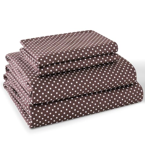 MCO 4Pieces Polka Dot Sheets Set Breathable Full Sheet Set with 16 Deep Pocket Modern & Luxury Brushed Microfiber Bedding Set(Full Polkadot Brown)