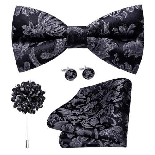 Image of Mens Paisley Striped Bowtie Set Pre-tied Bowtie for Men and Pocket Square Set Wedding Business