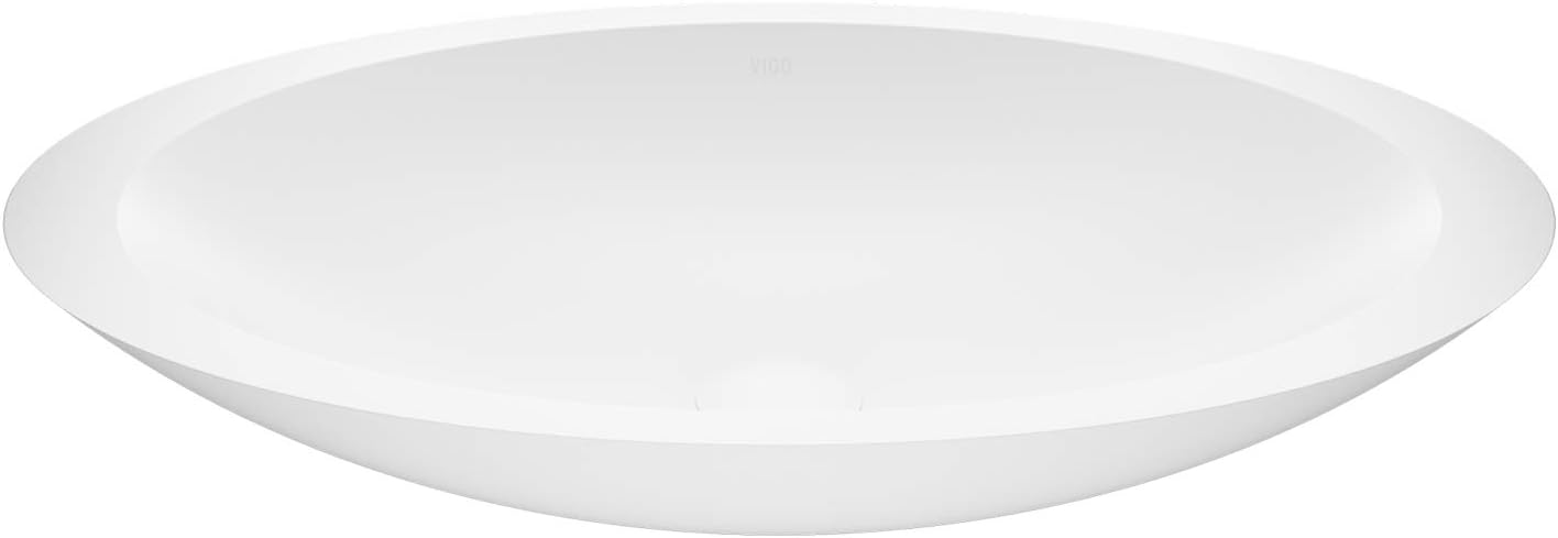VIGO Wisteria 23"L x 14"W x 4"H Over the Counter Matte Stone Oval Vessel Bathroom Sink in White -VG04011