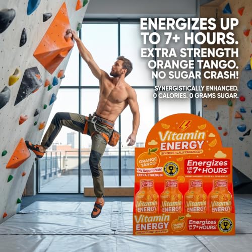 Image of Vitamin Energy Orange Tango Extra Strength Energy Shot, 48 Pack - Up to 7 Hrs, 260mg Natural Caffeine, Zero Sugar - Green Tea Extract, Immune Support, B12 B6 Niacin, 1.93 fl oz, Keto Vegan