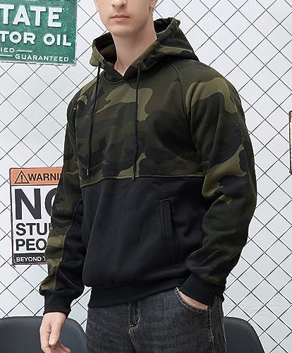 Image of AOTORR Men's Pullover Hoodie Blend Fleece Long Sleeve Contrast Color Military Sweatshirt with Kanga Pocket