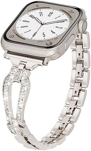 MOFREE Compatible for Apple Watch Band 38mm 40mm 41mm 42mm 44mm 45mm iWatch Series SE/8/7/6/5/4/3/2/1, Dressy Jewelry Bling Diamond Rhinestone Slim Metal Wristband Strap for Women MOFREE Compatible for Apple Watch Band 38mm 40mm 41mm 42mm 44mm 45mm iWatch Series SE/8/7/6/5/4/3/2/1, Dressy Jewelry Bling Diamond Rhinestone Slim Metal Wristband Strap for Women