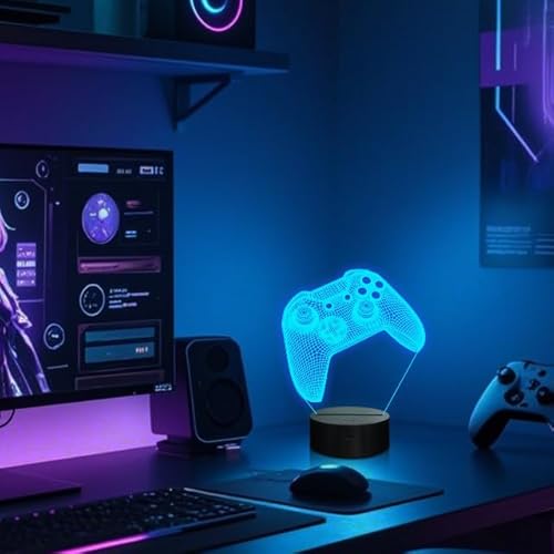 3D Gamepad Nachtlicht, Lightzz Game Console Illusionslampe mit Fernbedienung + Touch 16 Farbblinken Wechseln + Timer Schreibtischlampen Kinderzimmer Geschenke für Spielefan