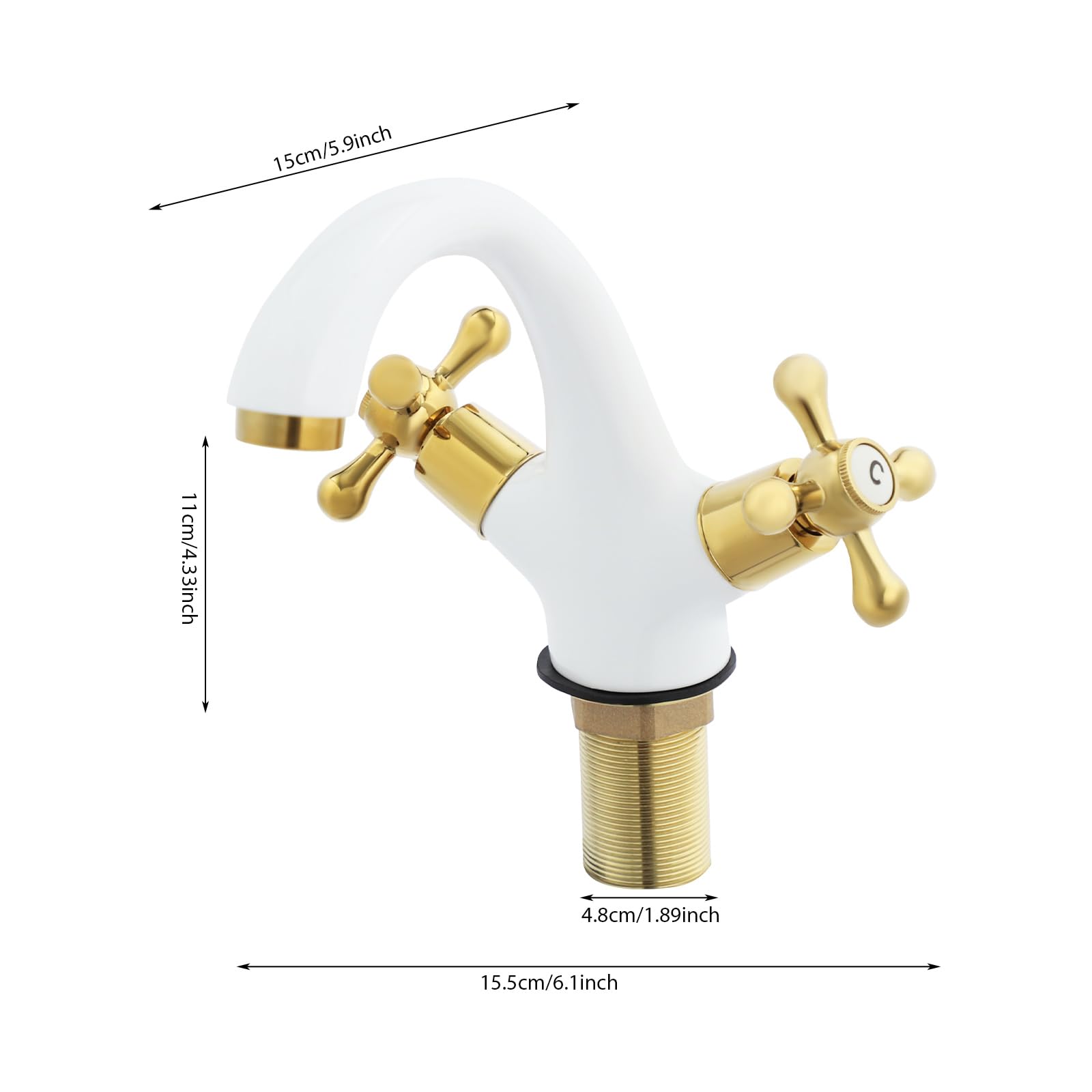 Grifo de baño antiguo, de dos manijas, grifo de lavabo retro, grifo mezclador para baño de cobre, grifos de lavabo con agua caliente y fría ajustable (blanco+dorado)